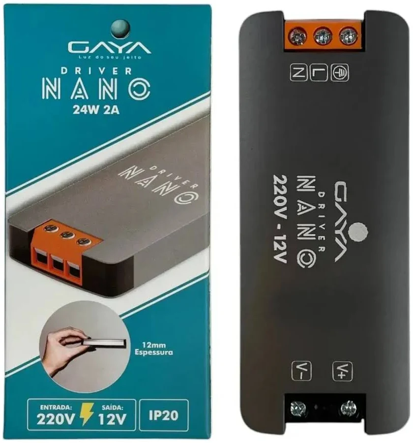 Driver Nano Gaya 5730 12V 24W 2A entrada 220V para fitas LED